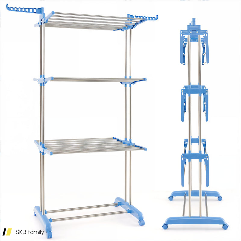 4-Tier Folding Clothes Drying Rack With Rotatable Side Wings 240615-229266