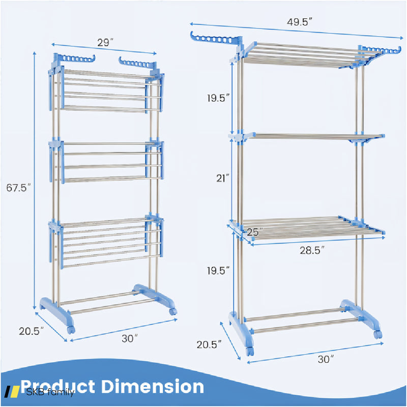 4-Tier Folding Clothes Drying Rack With Rotatable Side Wings 240615-229266