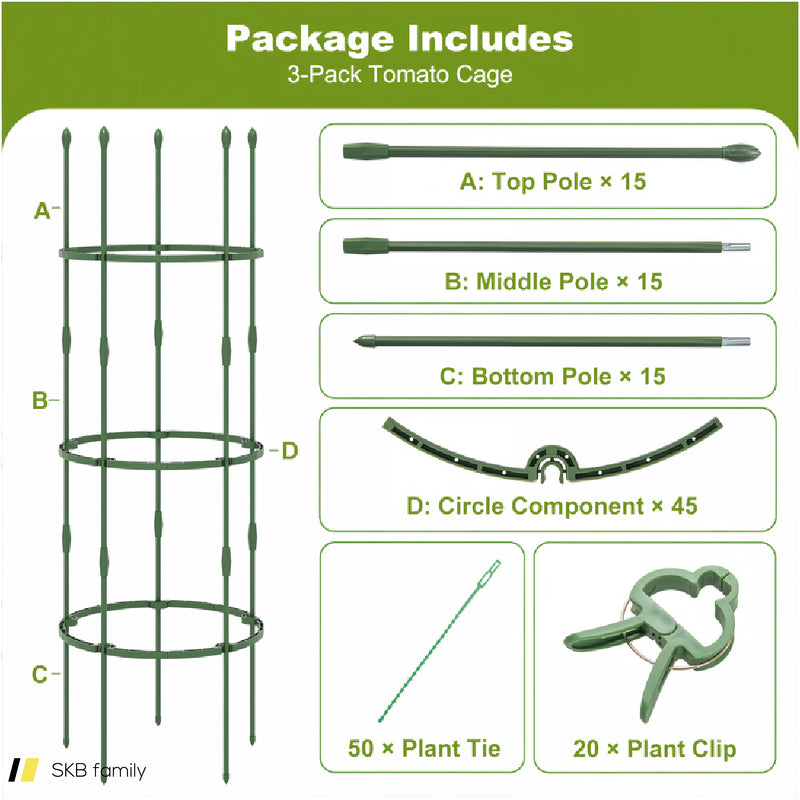 3-Pack Garden Trellis 40&Quot;/60&Quot; Tall Plant Support Stands With Clips And Ties 240615-229267