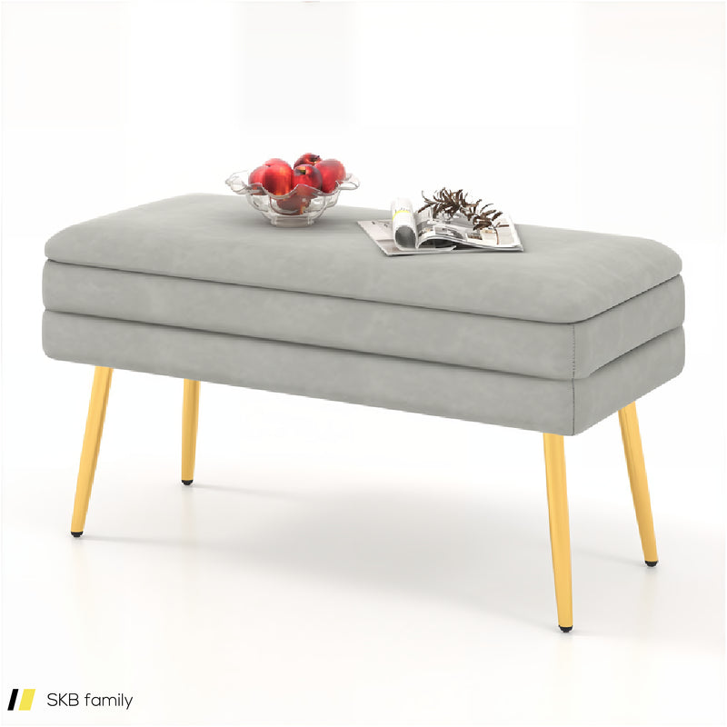 Velvet Upholstered Storage Bench With Removable Top 240615-229268