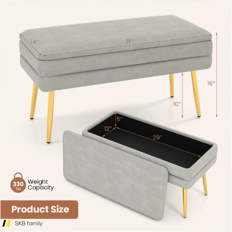 Velvet Upholstered Storage Bench With Removable Top 240615-229268