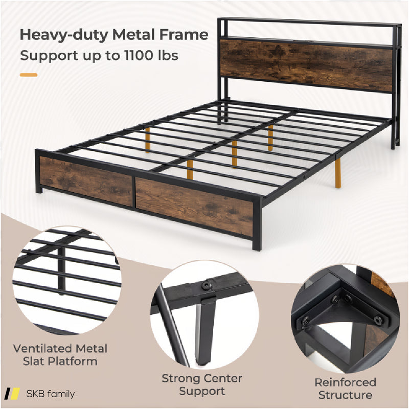 Full/Queen Size Bed Frame With Smart Led Lights And Storage Drawers 240615-229269