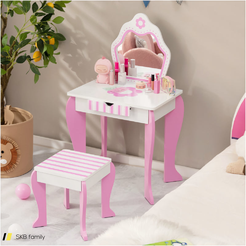 2-In-1 Toddler Vanity Set With Detachable Top And Cute Flower Patterns 240615-229272