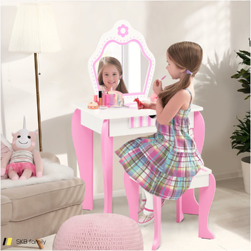 2-In-1 Toddler Vanity Set With Detachable Top And Cute Flower Patterns 240615-229272