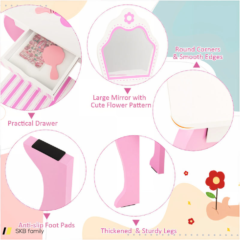 2-In-1 Toddler Vanity Set With Detachable Top And Cute Flower Patterns 240615-229272