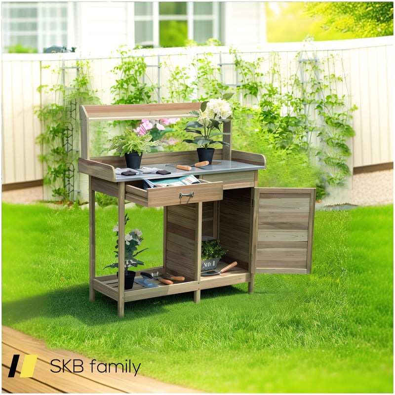 Outdoor Garden Wooden Work Station Potting Bench 240615-229273