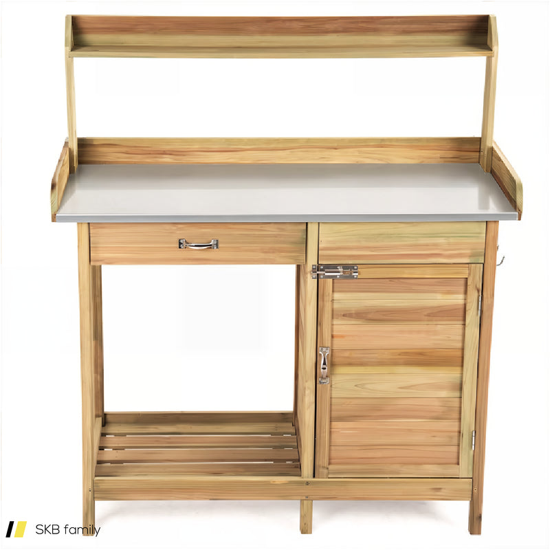 Outdoor Garden Wooden Work Station Potting Bench 240615-229273