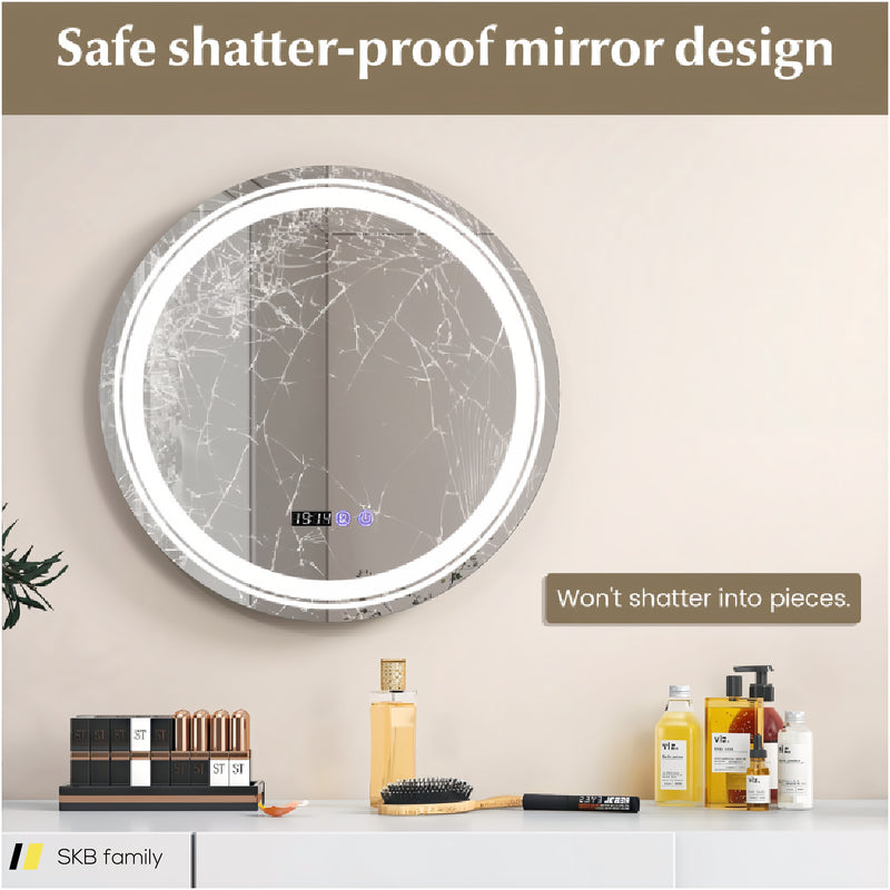 Anti-Fog Round Led Bathroom Mirror With 3 Color Led Lights 240615-229274