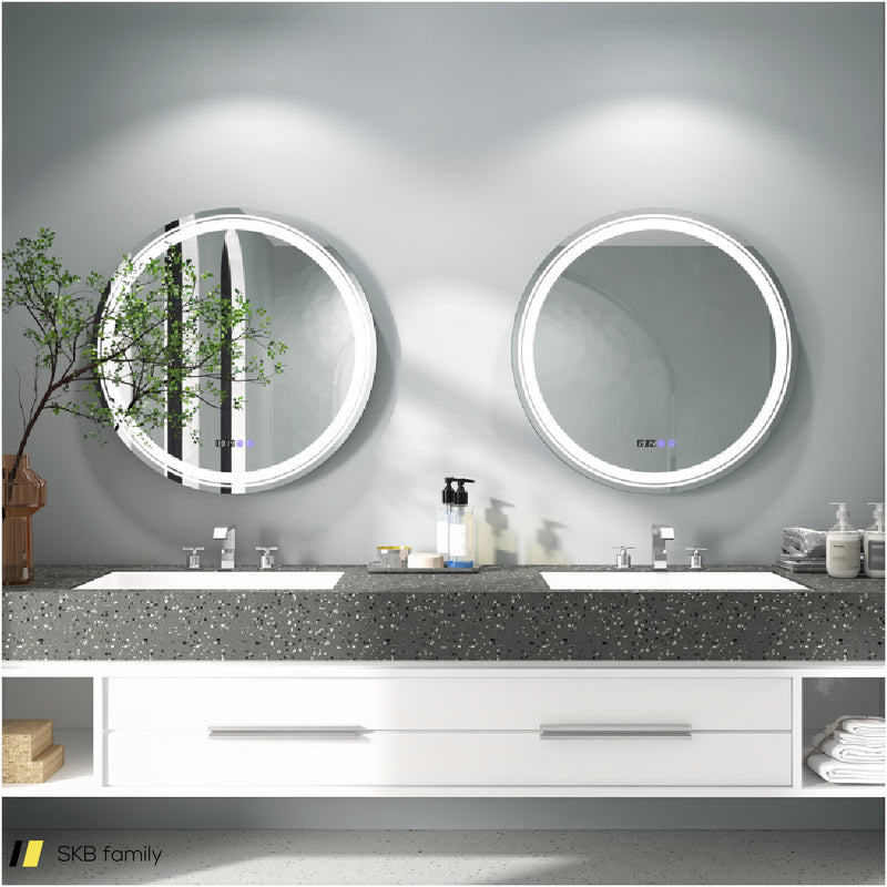 Anti-Fog Round Led Bathroom Mirror With 3 Color Led Lights 240615-229274