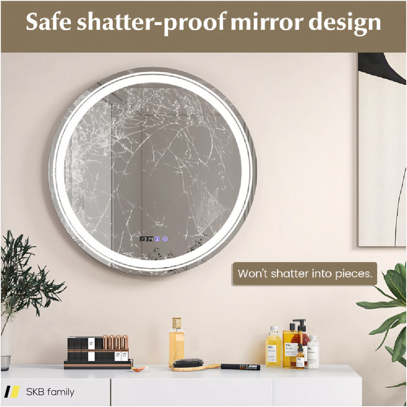 Anti-Fog Round Led Bathroom Mirror With 3 Color Led Lights 240615-229274