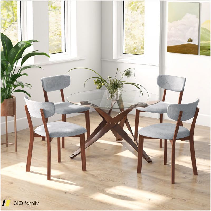 Dining Chairs Set Of 2 Upholstered Mid-Back Chairs With Solid Rubber Wood Frame 240615-229280