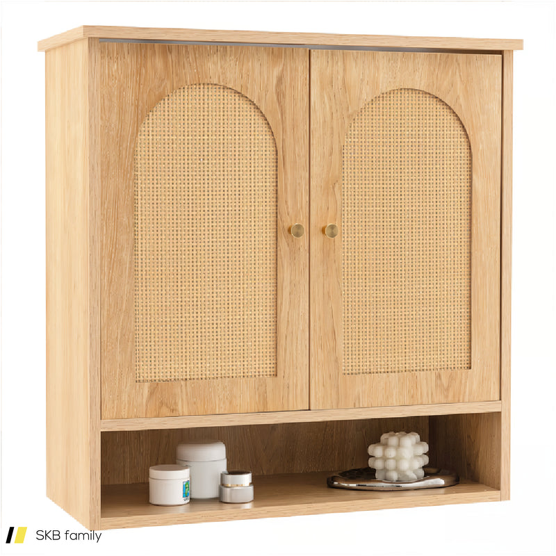 Medicine Cabinet With 2 Rattan Doors For Laundry Room Kitchen Entryway 240615-229282