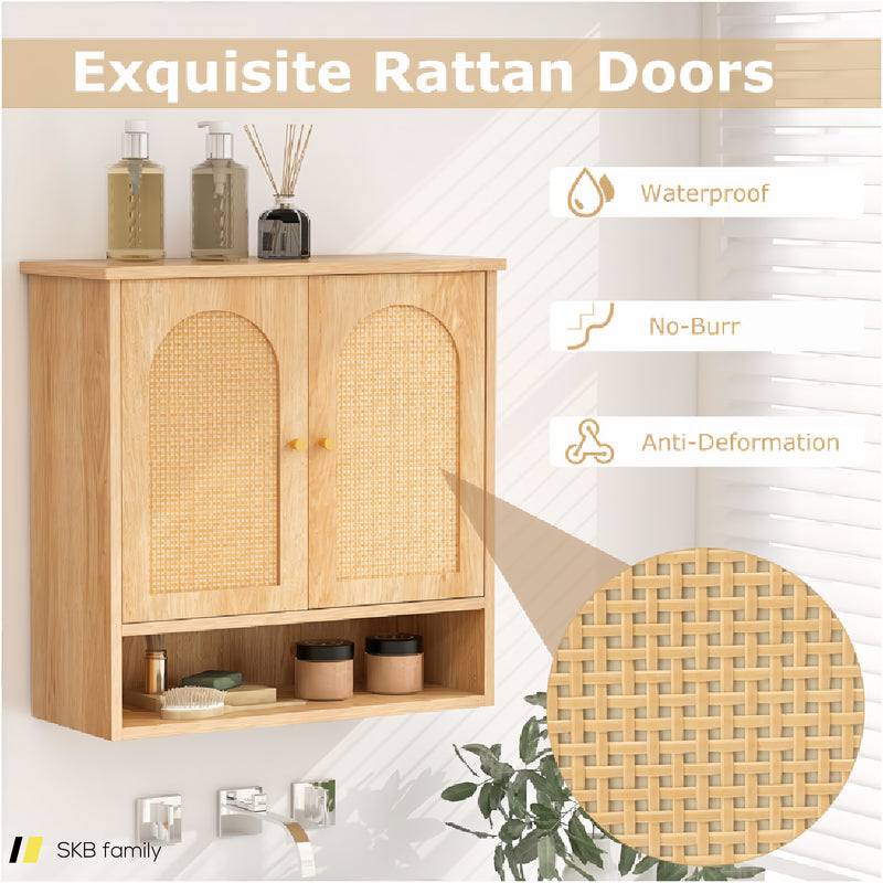 Medicine Cabinet With 2 Rattan Doors For Laundry Room Kitchen Entryway 240615-229282