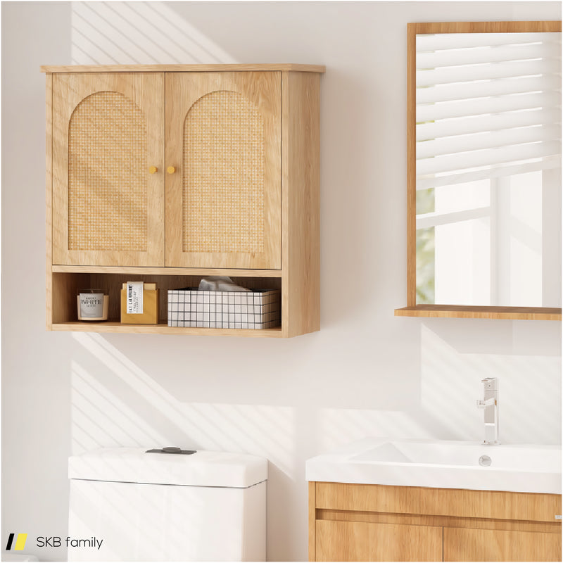 Medicine Cabinet With 2 Rattan Doors For Laundry Room Kitchen Entryway 240615-229282