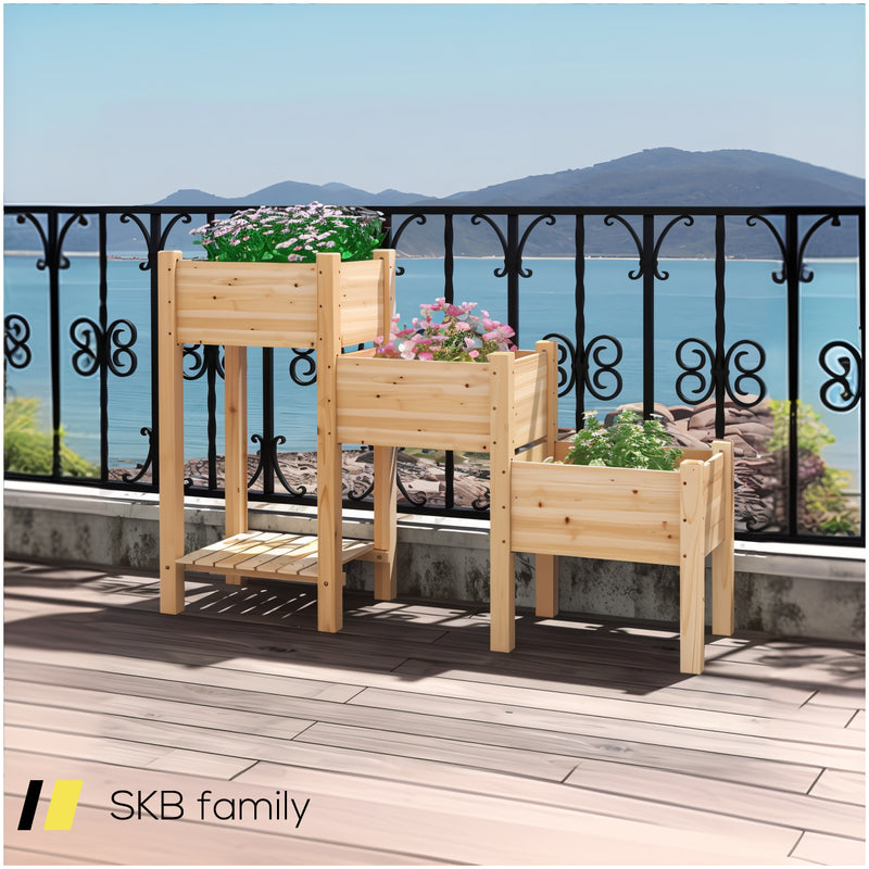 3-Tier Wooden Raised Garden Bed With Open Storage Shelf 240615-229286