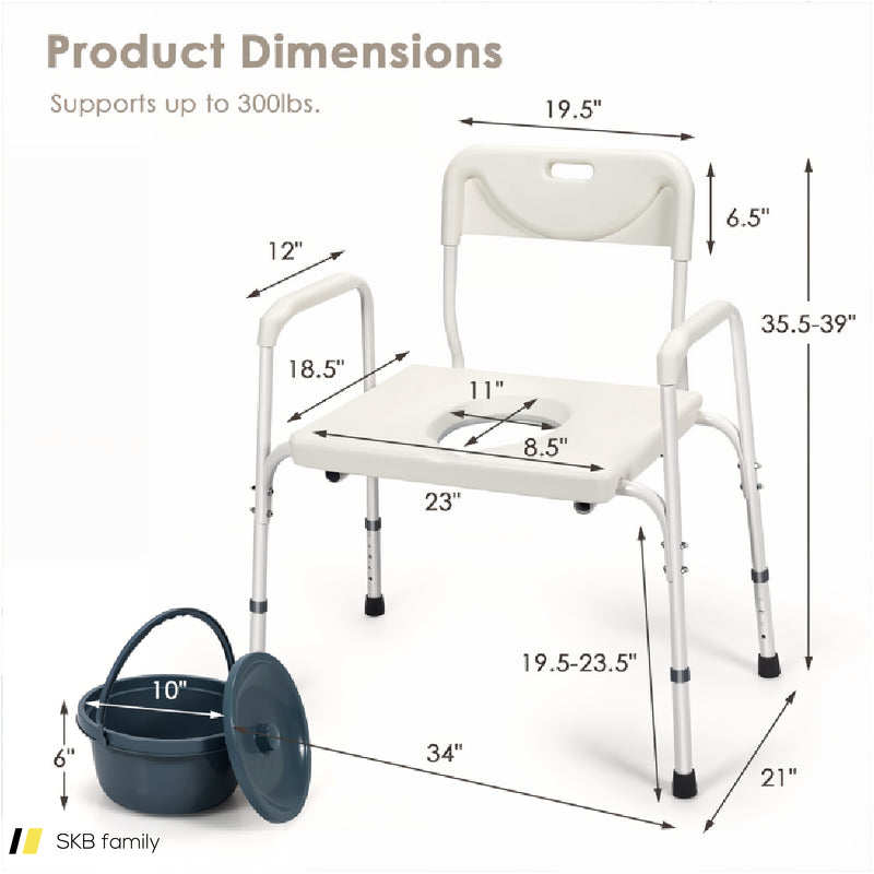 3-In-1 Bedside Commode Portable Toilet With Adjustable Height 240615-229287