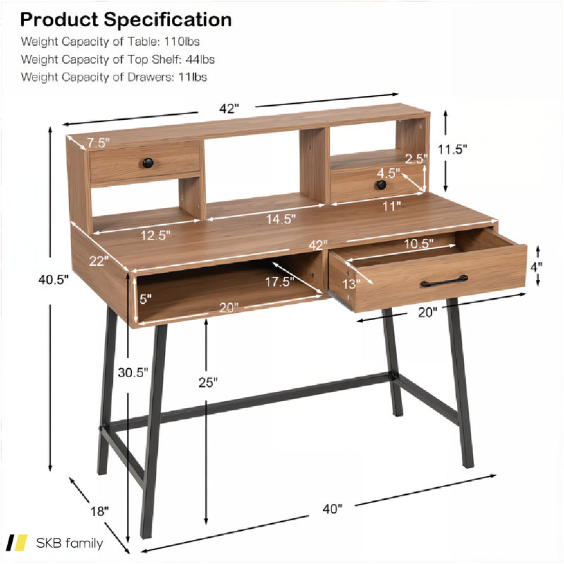 42-Inch Vanity Desk With Tabletop Shelf And 2 Drawers 240615-229288