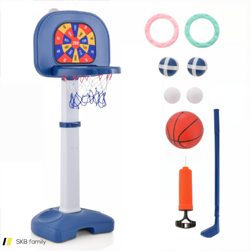 4-In-1 Adjustable Kids Basketball Hoop With Ring Toss Sticky Ball 240615-229290