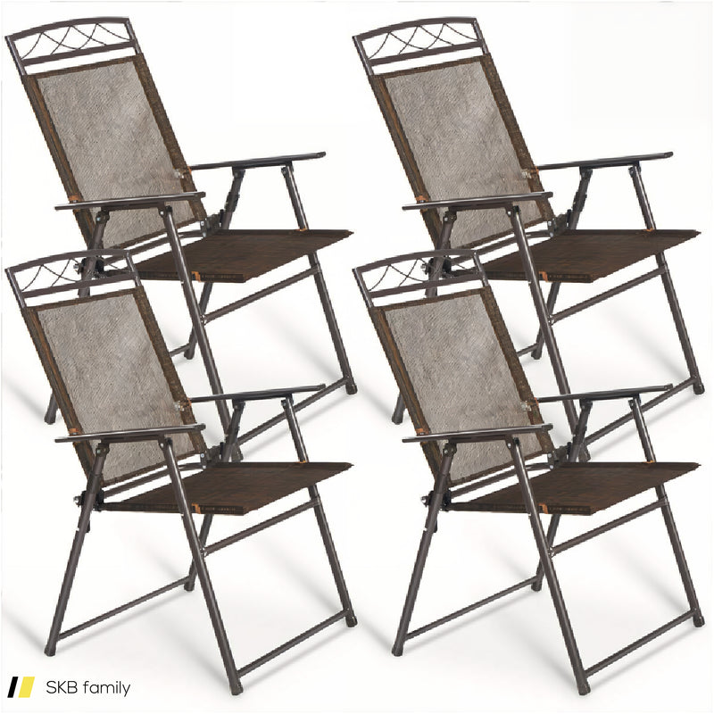 Set Of 4 Patio Folding Sling Chairs Steel Camping Deck 240615-229294