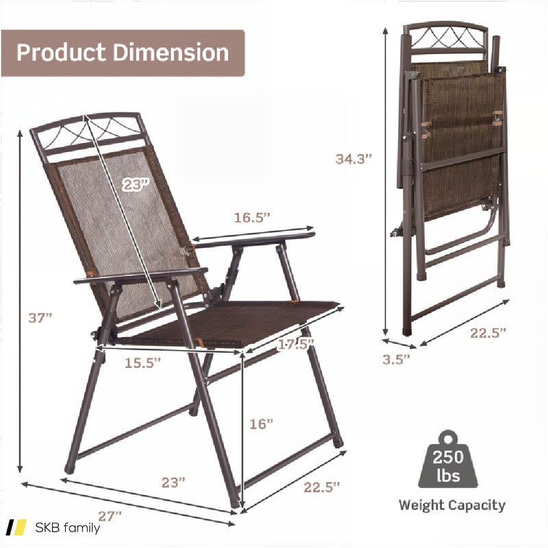 Set Of 4 Patio Folding Sling Chairs Steel Camping Deck 240615-229294