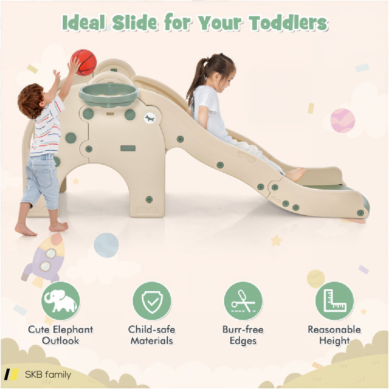 4-In-1 Toddler Slide Kids Play Slide With Cute Elephant Shape 240615-229295