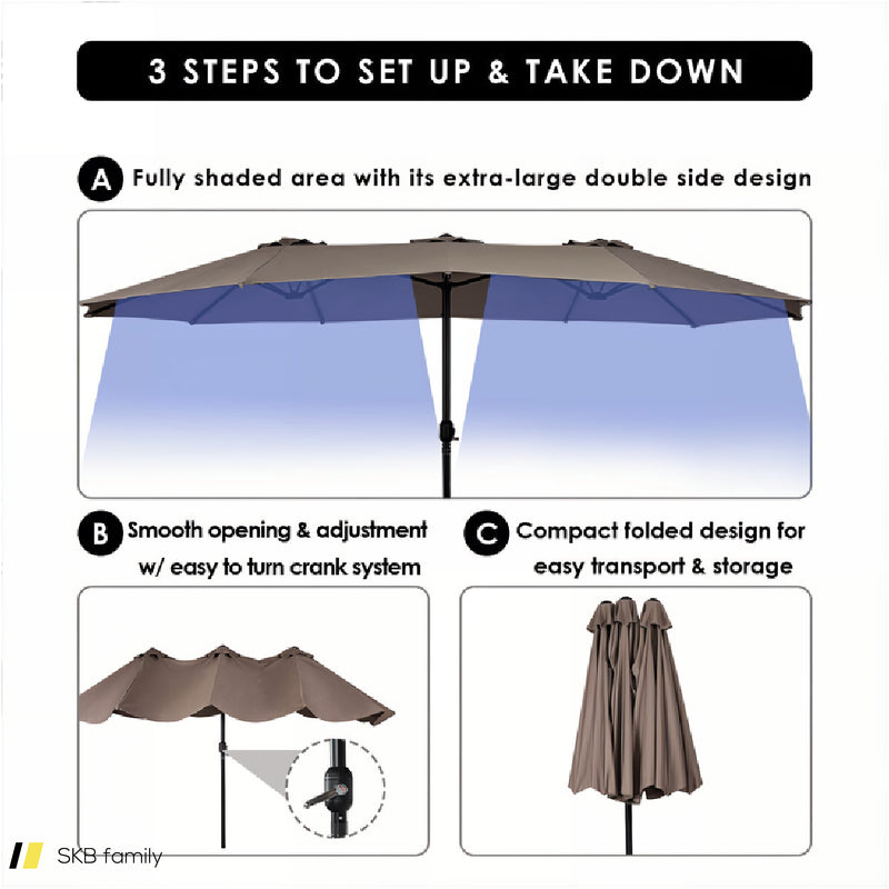 15 Feet Double-Sided Outdoor Patio Umbrella With Crank Without Base 240615-229297