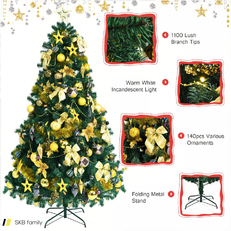 Pre-Lit Artificial Christmas Tree With Ornaments And Lights 240615-229302