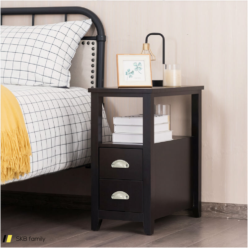 2 Pieces Wooden Bed-Side Nightstand Set With 2 Drawers 240615-229303