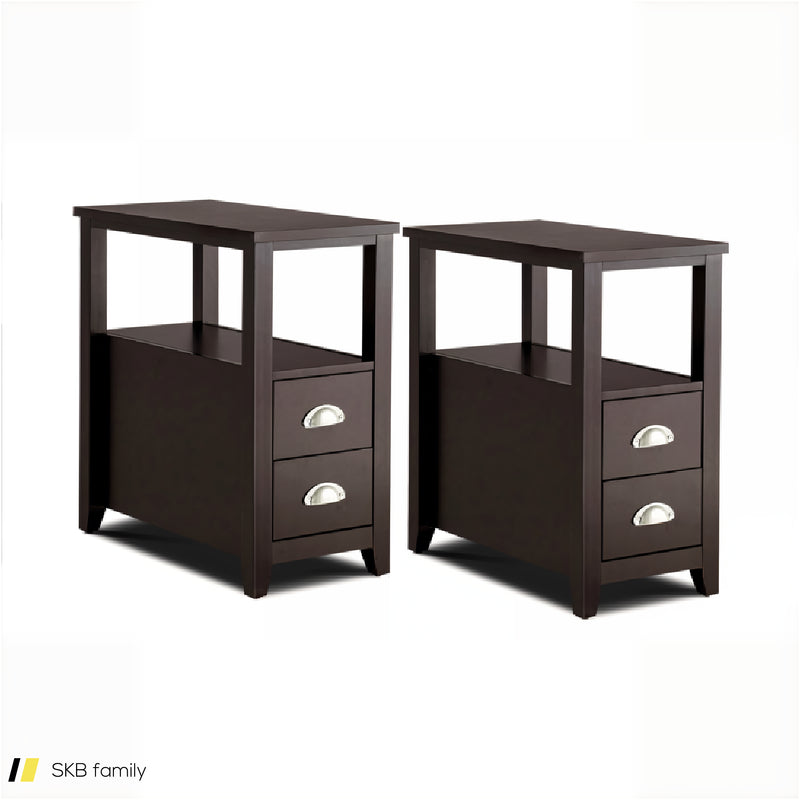 2 Pieces Wooden Bed-Side Nightstand Set With 2 Drawers 240615-229303