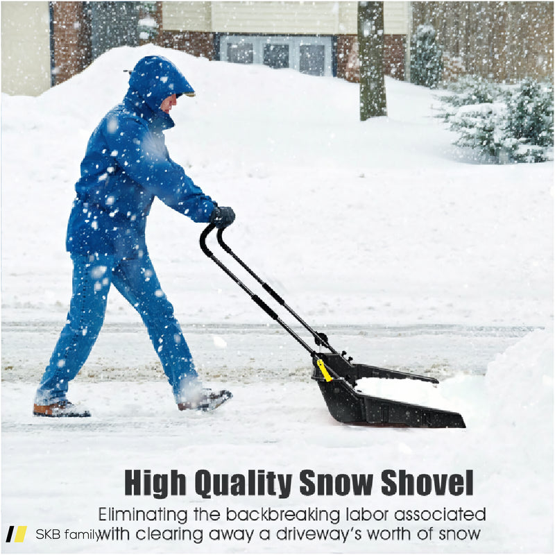 Folding Snow Pusher Scoop Shovel With Wheels And Handle 240615-229309