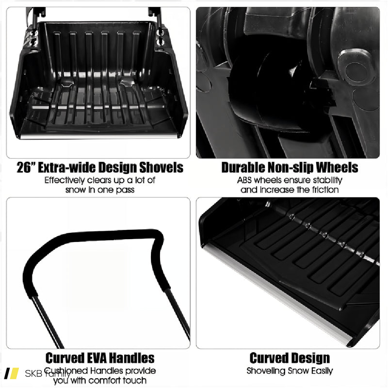 Folding Snow Pusher Scoop Shovel With Wheels And Handle 240615-229309