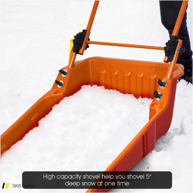 Folding Snow Pusher Scoop Shovel With Wheels And Handle 240615-229309