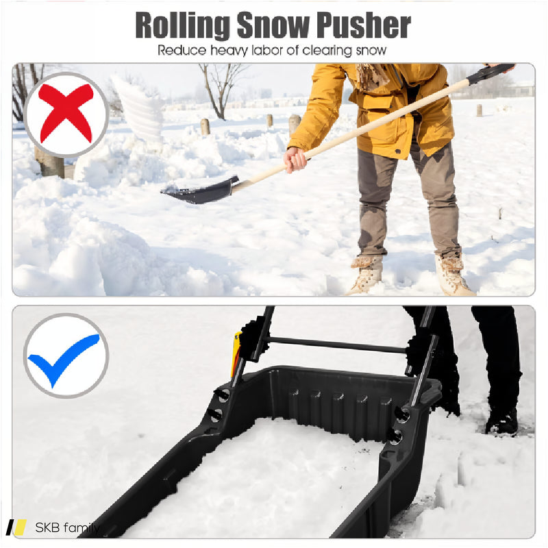 Folding Snow Pusher Scoop Shovel With Wheels And Handle 240615-229309