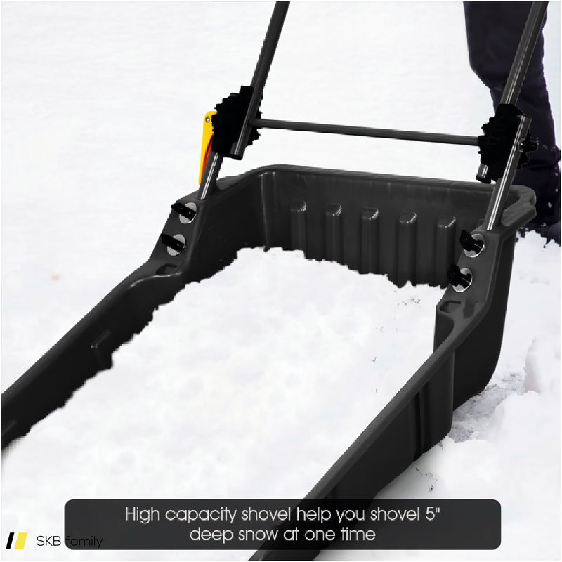 Folding Snow Pusher Scoop Shovel With Wheels And Handle 240615-229309