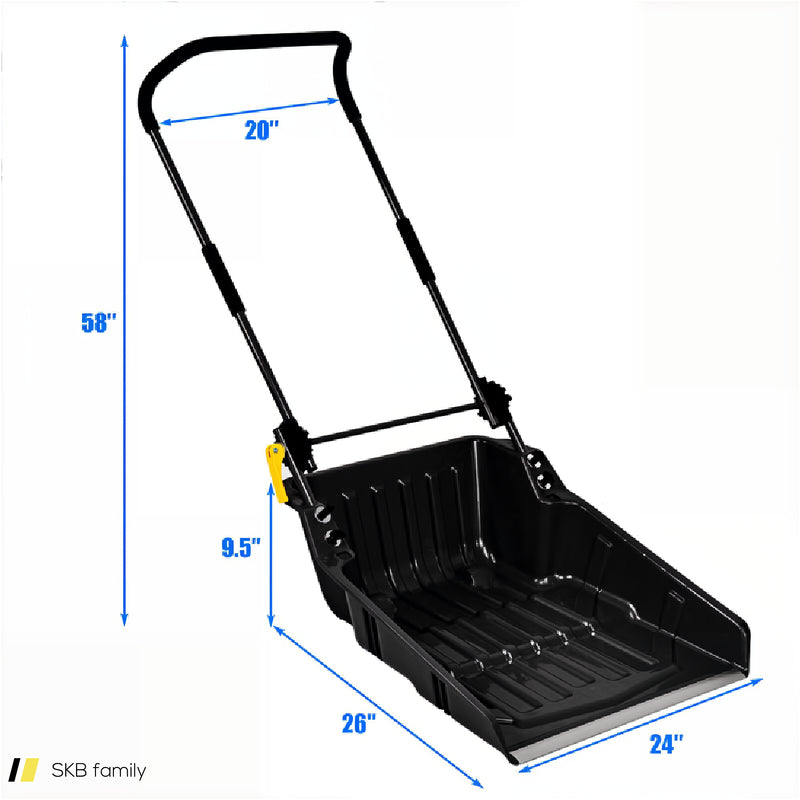 Folding Snow Pusher Scoop Shovel With Wheels And Handle 240615-229309