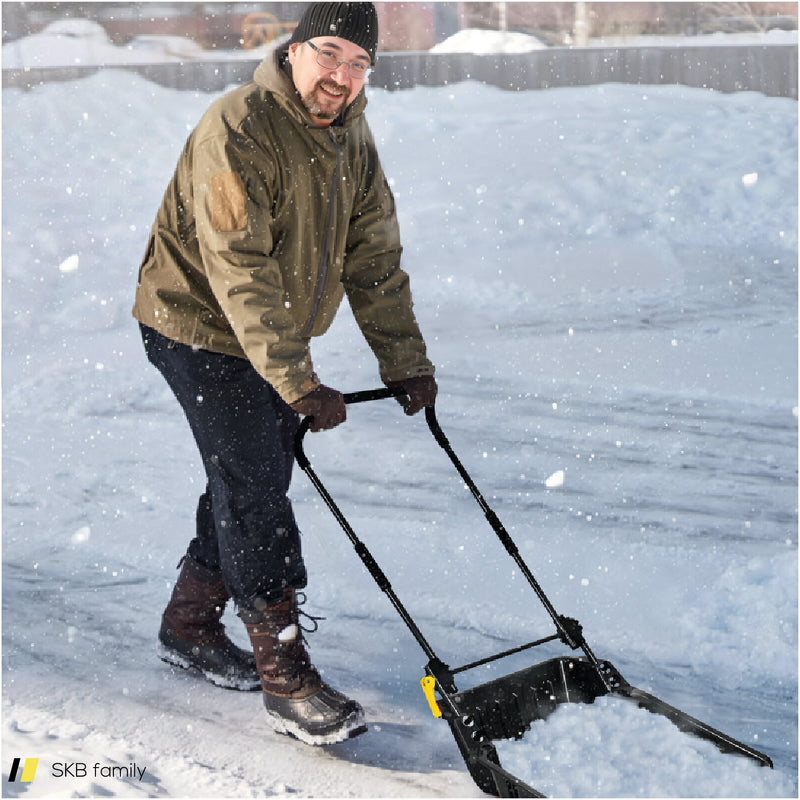 Folding Snow Pusher Scoop Shovel With Wheels And Handle 240615-229309