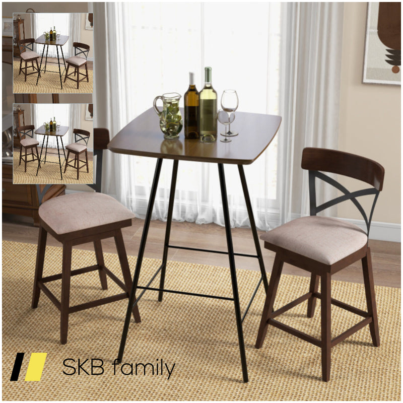 Set Of 2 Wooden Swivel Bar Stools With Cushioned Seat And Open X Back 240615-229314