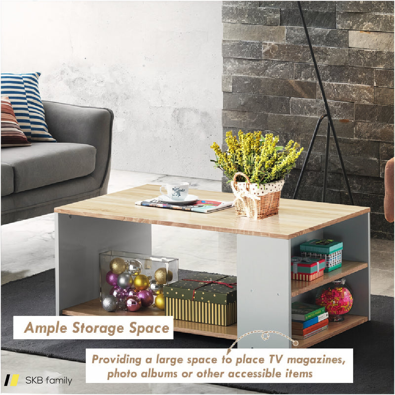 Coffee Table With Storage Shelves And Smooth Surface 240615-229315