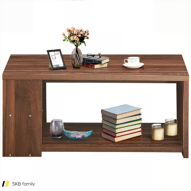 Coffee Table With Storage Shelves And Smooth Surface 240615-229315