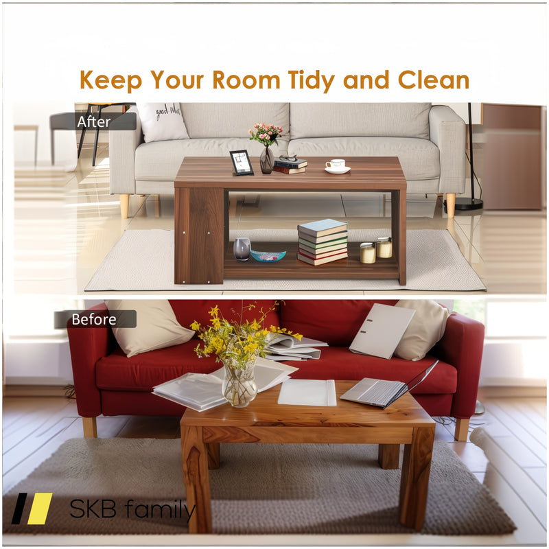 Coffee Table With Storage Shelves And Smooth Surface 240615-229315