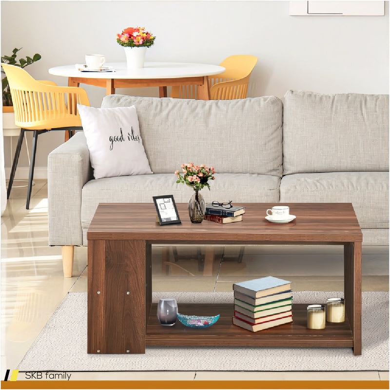 Coffee Table With Storage Shelves And Smooth Surface 240615-229315