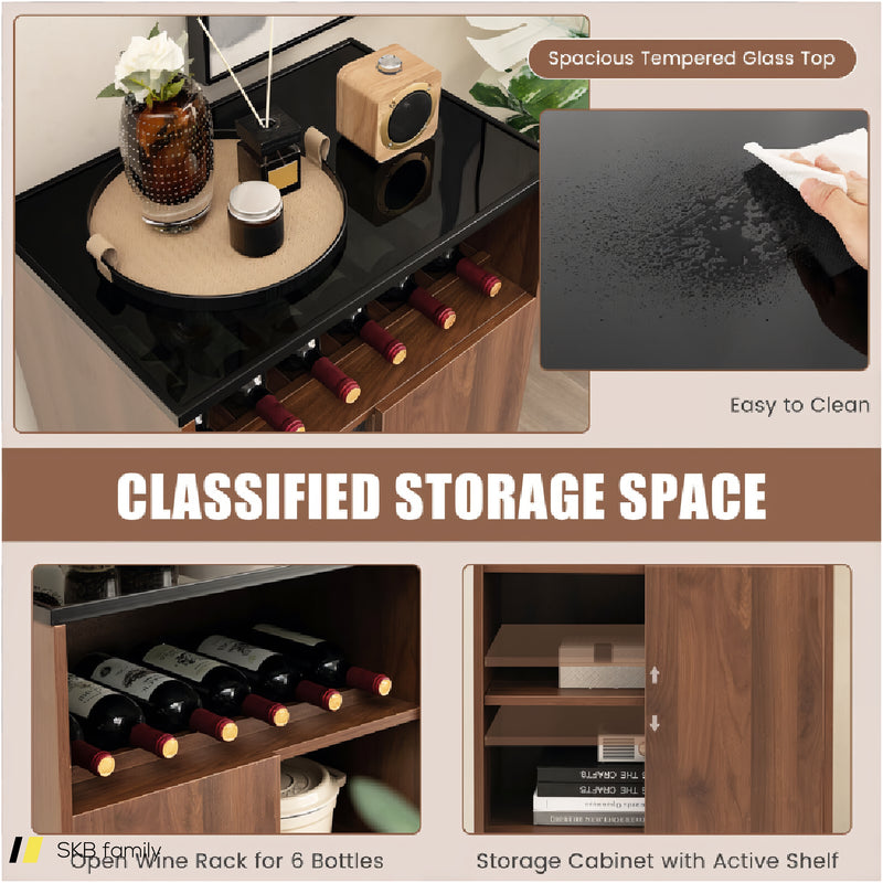 Wine Storage Cabinet Buffet Sideboard With Adjustable Shelf And Sliding Door 240615-229316