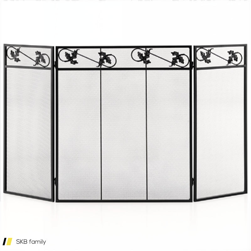 3-Panel Fireplace Screen Decor Cover With Exquisite Pattern 240615-229319