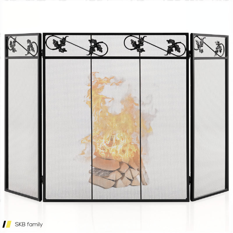 3-Panel Fireplace Screen Decor Cover With Exquisite Pattern 240615-229319