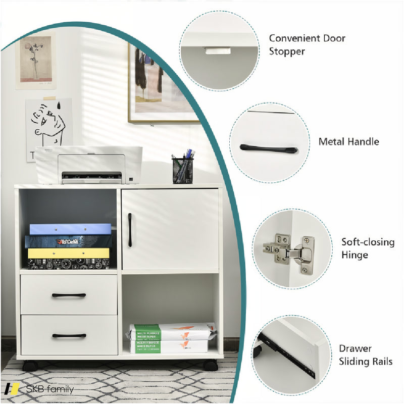 Mobile File Cabinet With Lateral Printer Stand And Storage Shelves 240615-229321