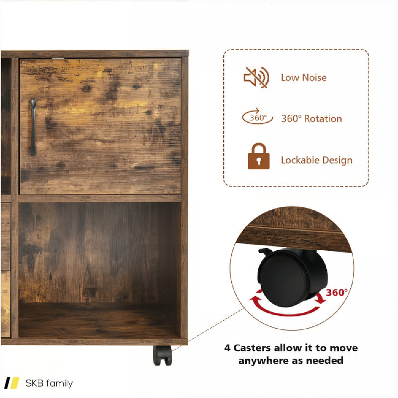 Mobile File Cabinet With Lateral Printer Stand And Storage Shelves 240615-229321