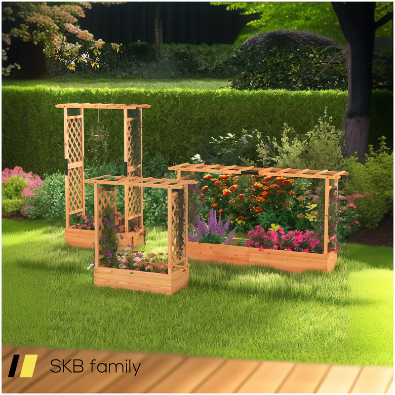 Raised Garden Bed With Side Trellis Hanging Roof And Planter Box 240615-229327