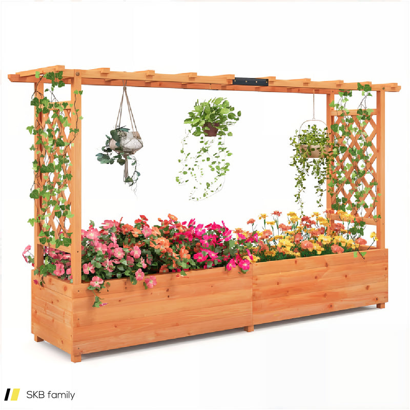 Raised Garden Bed With Side Trellis Hanging Roof And Planter Box 240615-229327