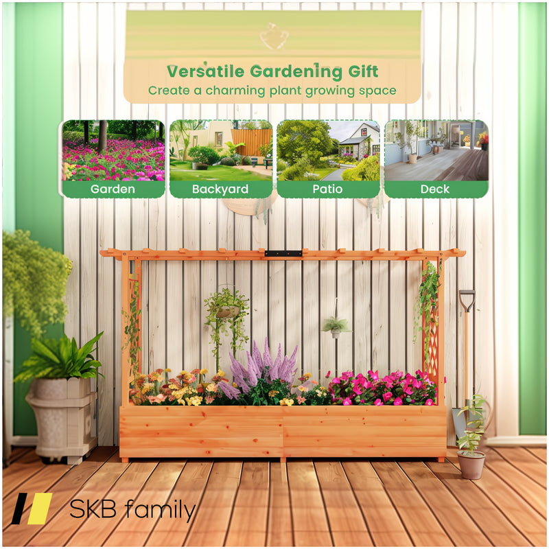 Raised Garden Bed With Side Trellis Hanging Roof And Planter Box 240615-229327