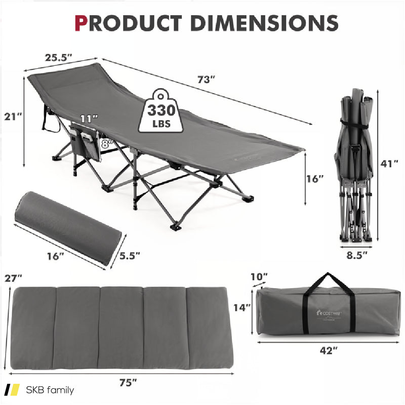 Folding Retractable Travel Camping Cot With Mattress And Carry Bag 240615-229330